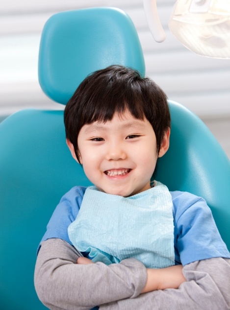 Young boy smiling while visiting children's dentist in Buckhead Atlanta