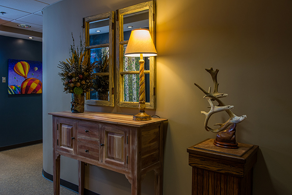 Lamp on wooden desk