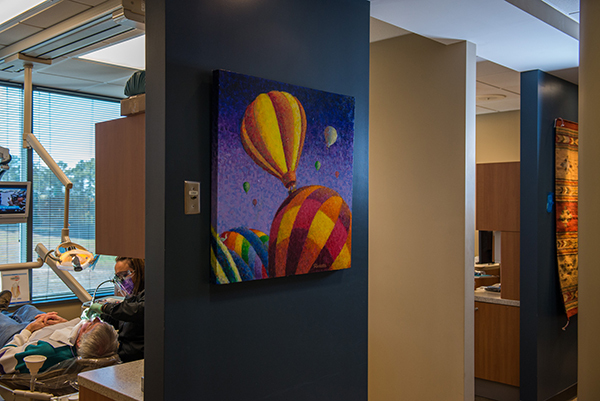 Painting of hot air balloons in dental office
